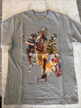 Akoo Gray Short Sleeve Graphic Tee with Multi-Color Vintage Kids Print